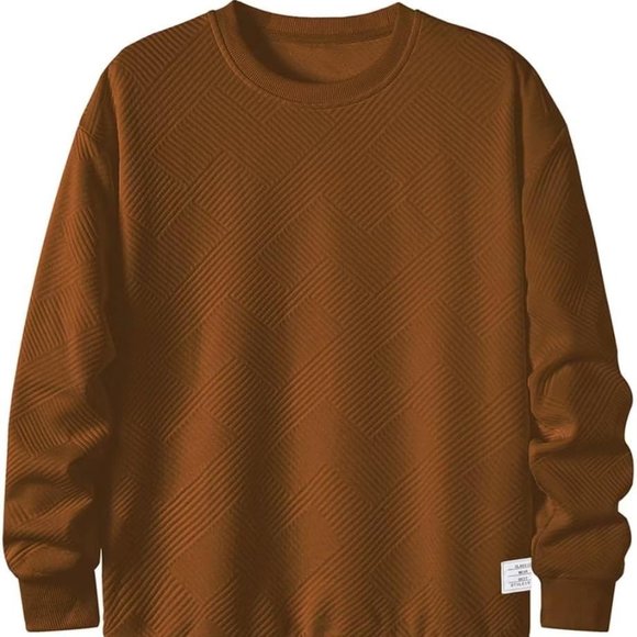 Men Men's Crewneck Sweat Soild‎ Color Geometric Texture Long Sleeve Casual Shirt - Picture 2 of 6